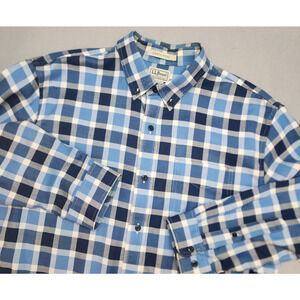 L.L. Bean Men's Blue Check Pattern Long Sleeve Button Up Shirt Sz L